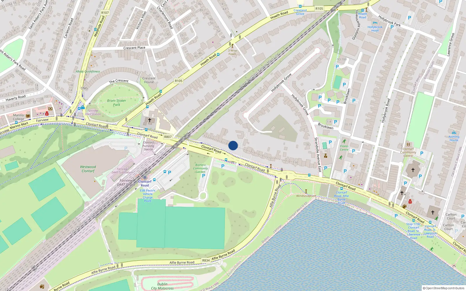 Overhead map showing the location of 10 Clontarf Road, Dublin 3