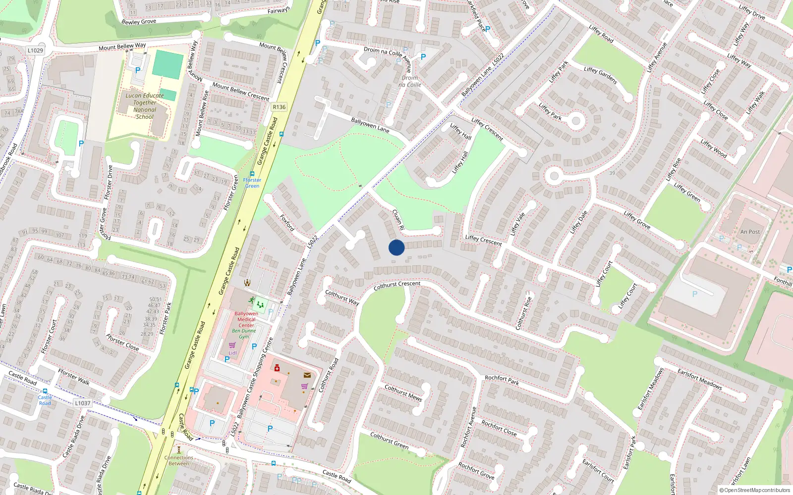 Overhead map showing the location of 10 Cluain Na Rí, Lucan