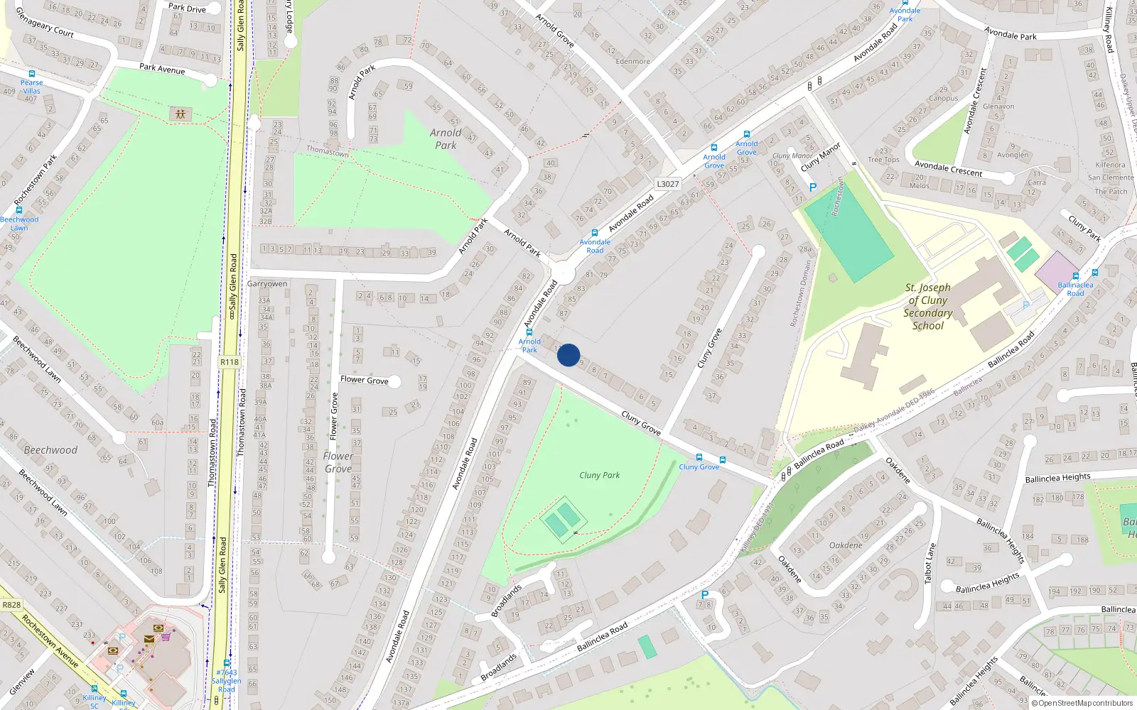Overhead map showing the location of 10 Cluny Grove, Killiney, Dublin