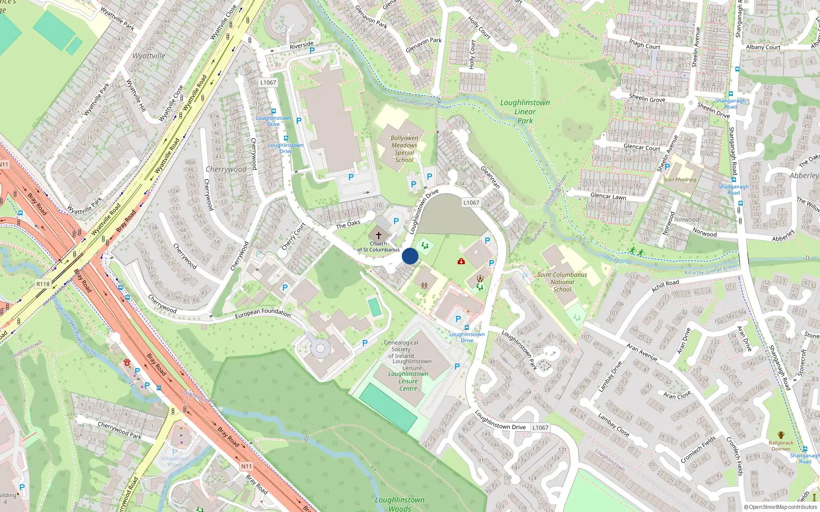 Overhead map showing the location of 10, 10 Cois Coille, Loughlinstown