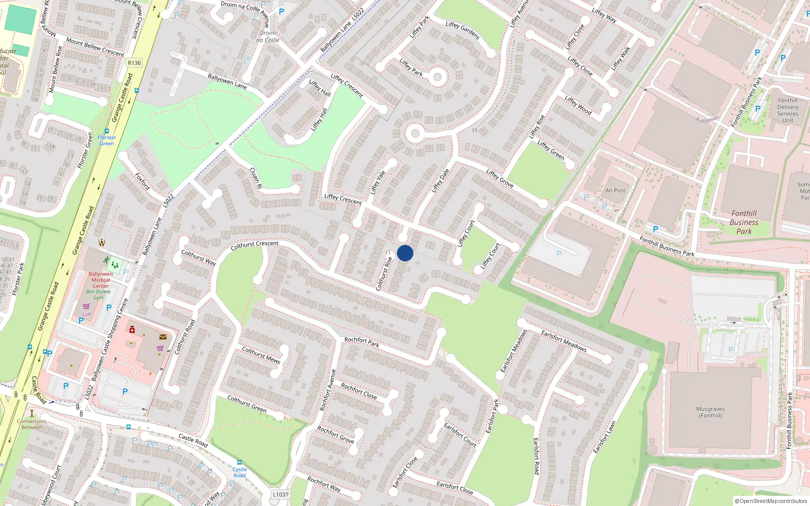 Overhead map showing the location of 10 Colthurst Rise, Huntington Glen, Lucan
