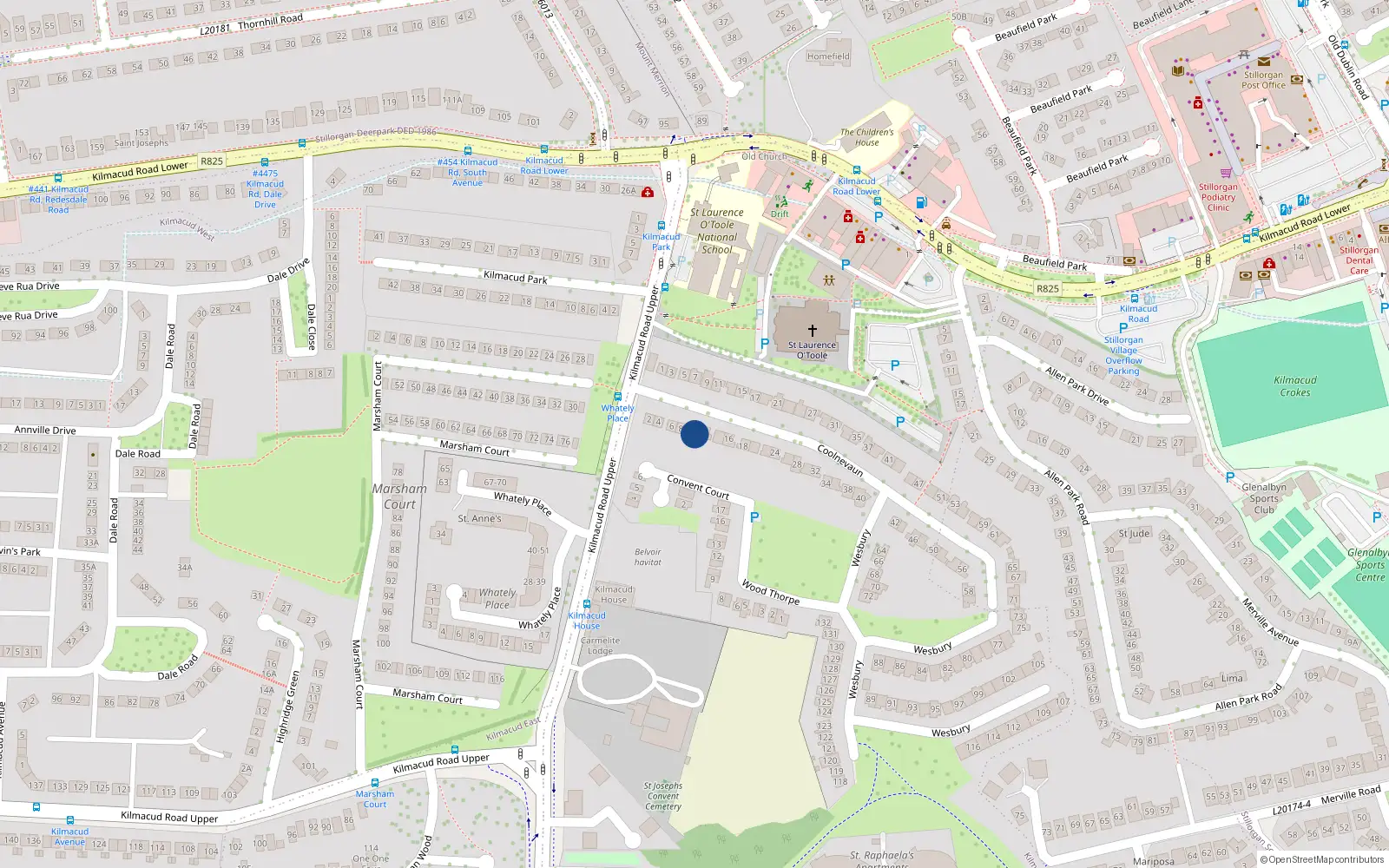 Overhead map showing the location of 10 Coolnevaun, Stillorgan, Dublin