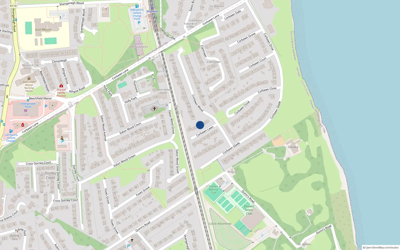 Overhead map showing the location of 10 Corbawn Lawn, Shankill