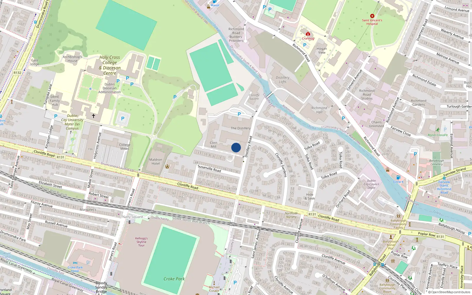Overhead map showing the location of 10 Corn Mill Row, Dublin 3