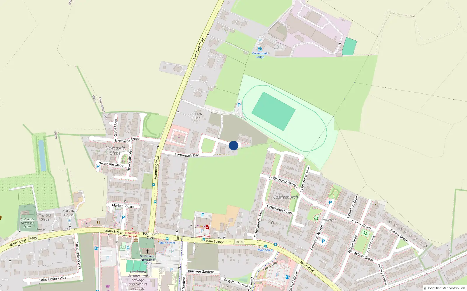 Overhead map showing the location of 10 Cornerpark Rise, Cornerpark