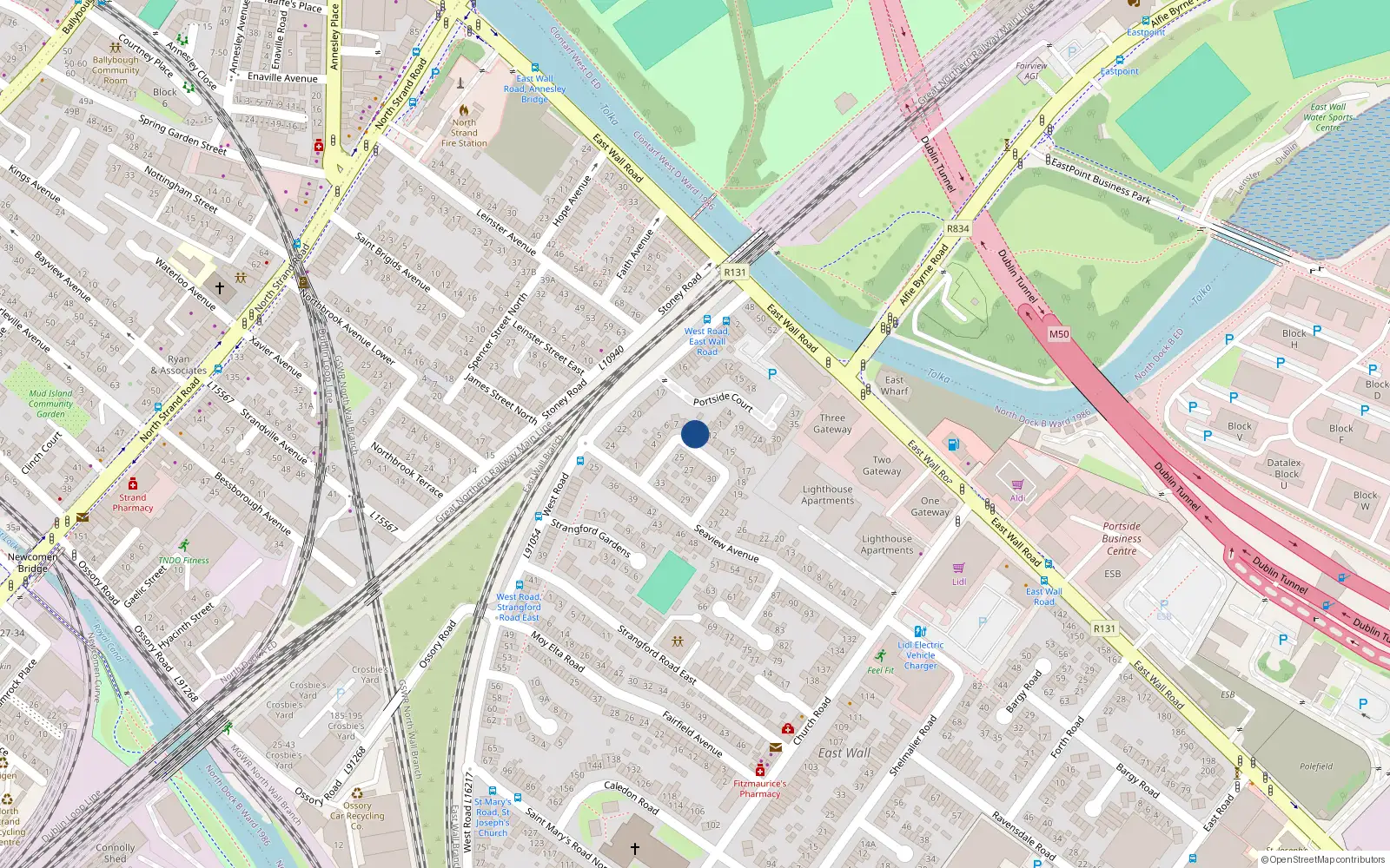 Overhead map showing the location of 10 Crescent Gardens, West Road, East Wall Dublin 3