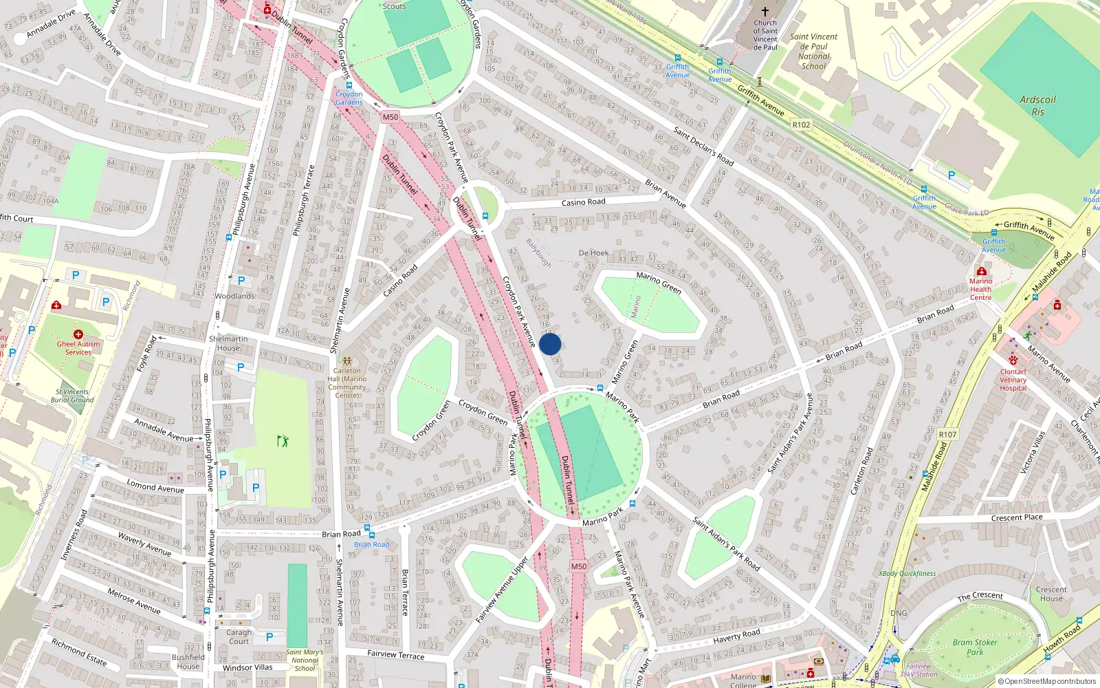 Overhead map showing the location of 10 Croydon Park Avenue, Dublin 3