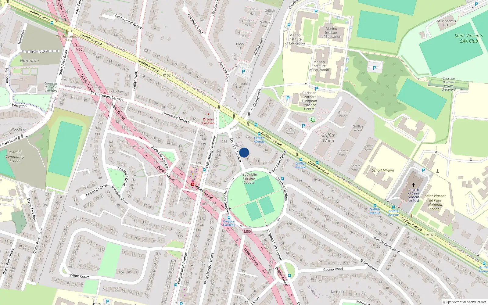 Overhead map showing the location of 10 Croydon Terrace, Marino, Dublin 3