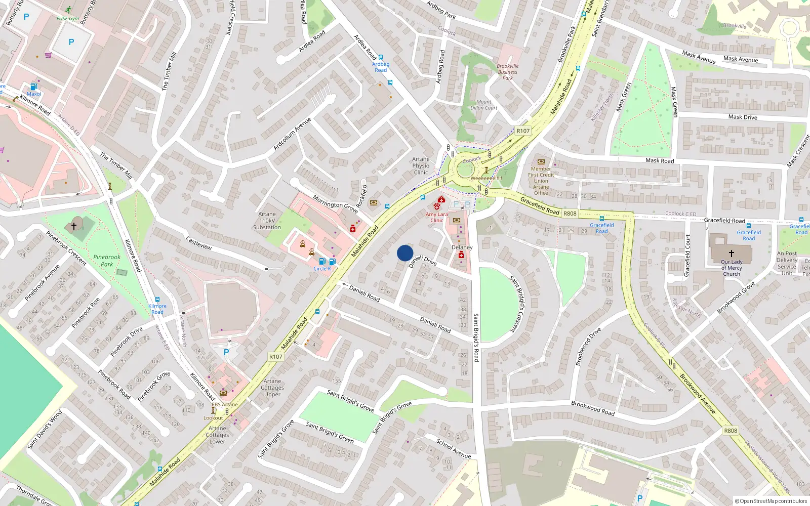Overhead map showing the location of 10 Danieli Drive, Dublin 5