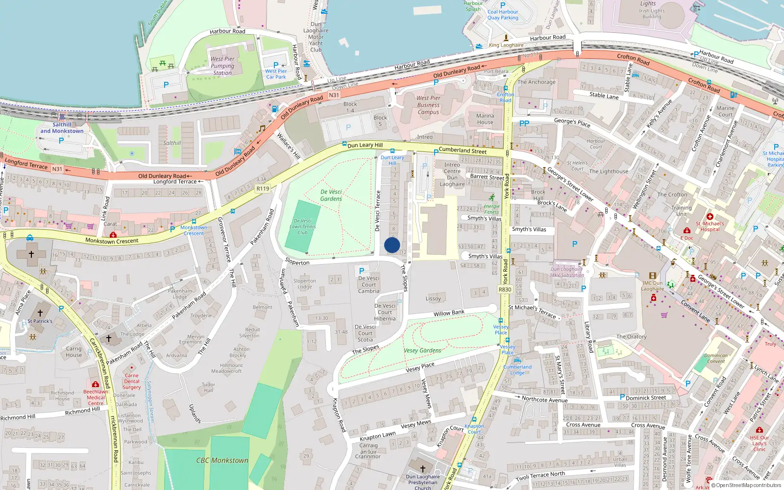 Overhead map showing the location of 10 De Vesci Terrace, Co Dublin