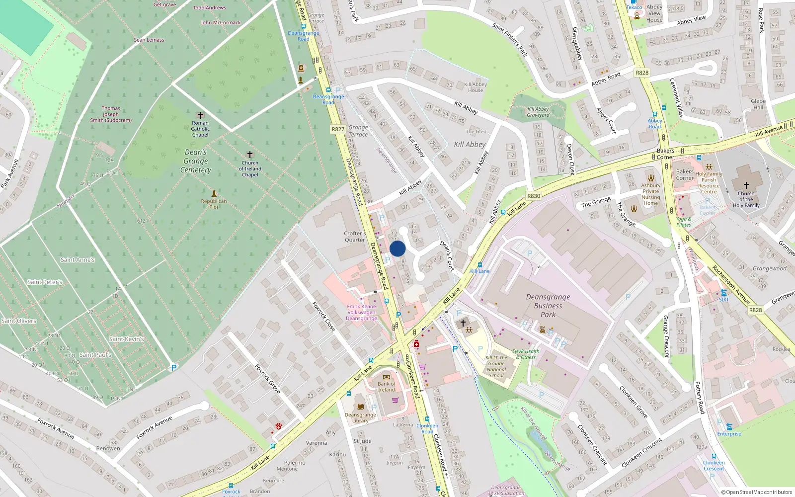 Overhead map showing the location of 10 Deans Court, Blackrock