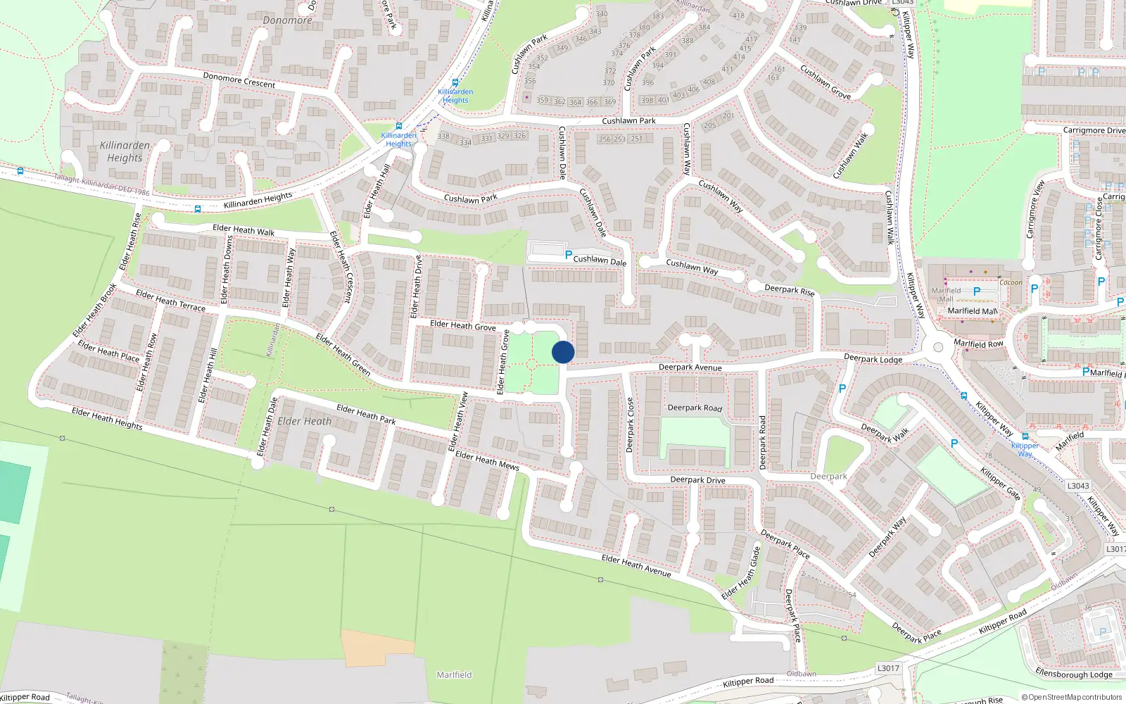 Overhead map showing the location of 10 Deerpark Square, Tallaght