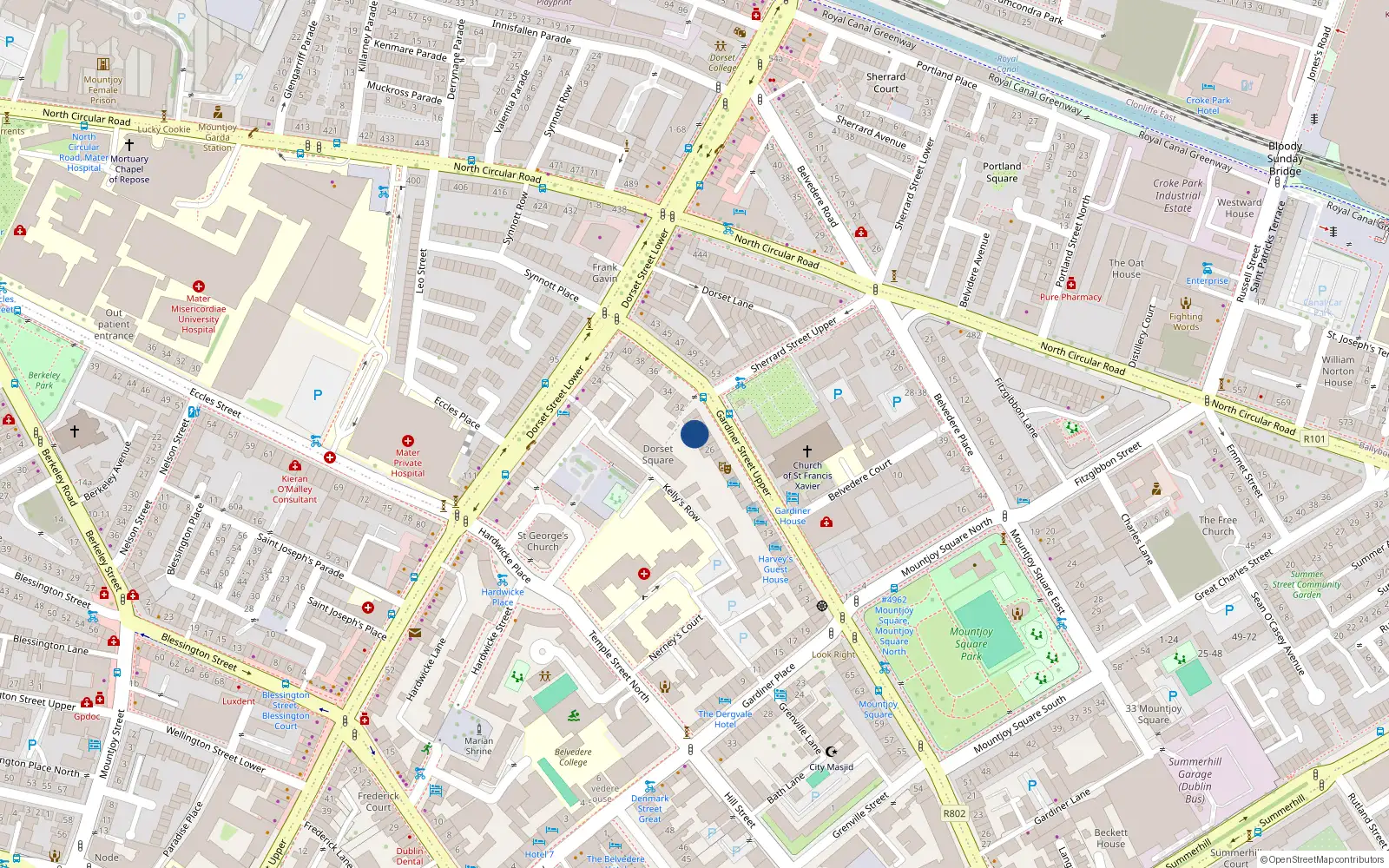 Overhead map showing the location of 10 Dorset Square, Dorset St, Dublin 1