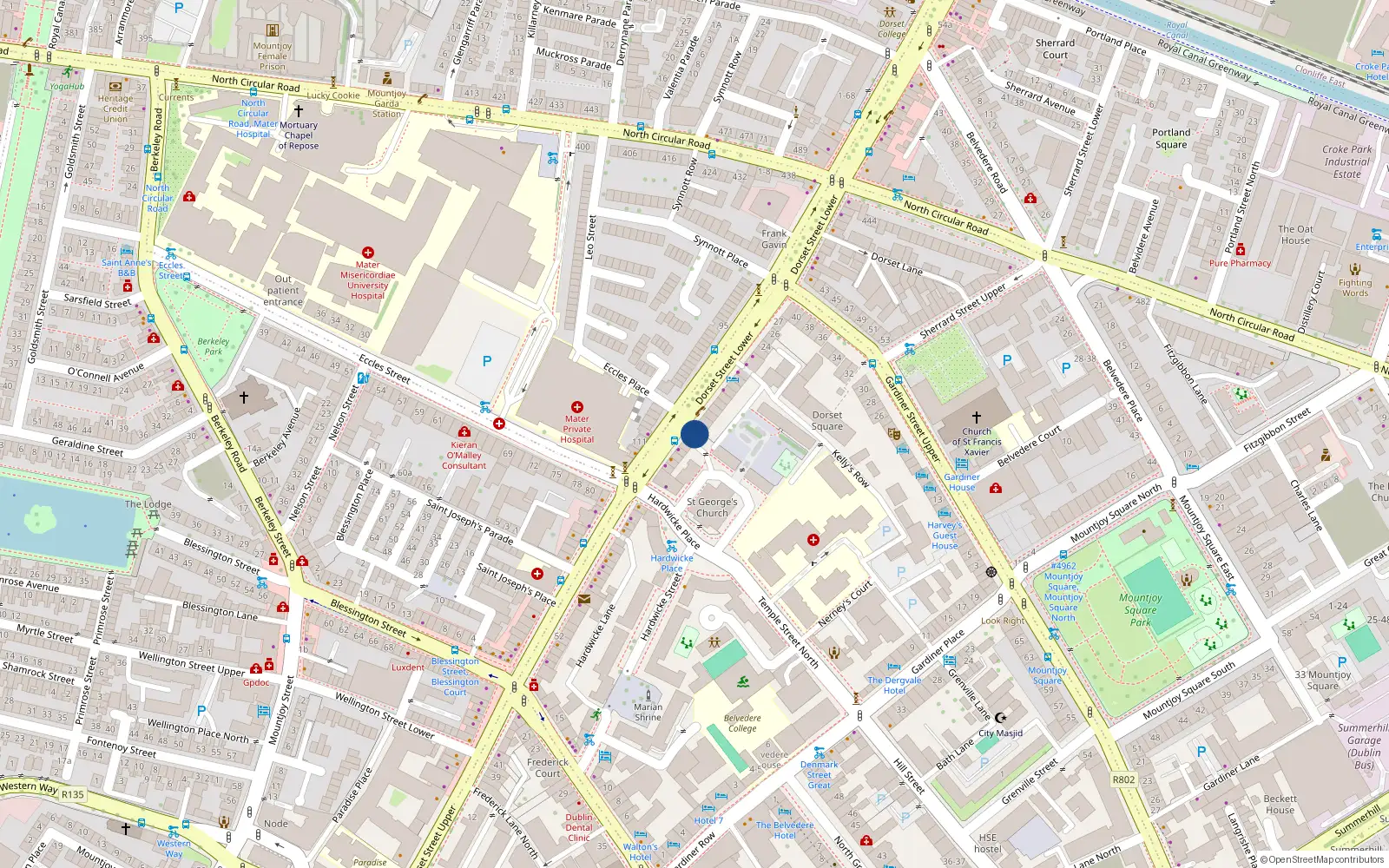 Overhead map showing the location of 10 Dorset St Lower, Dublin 1