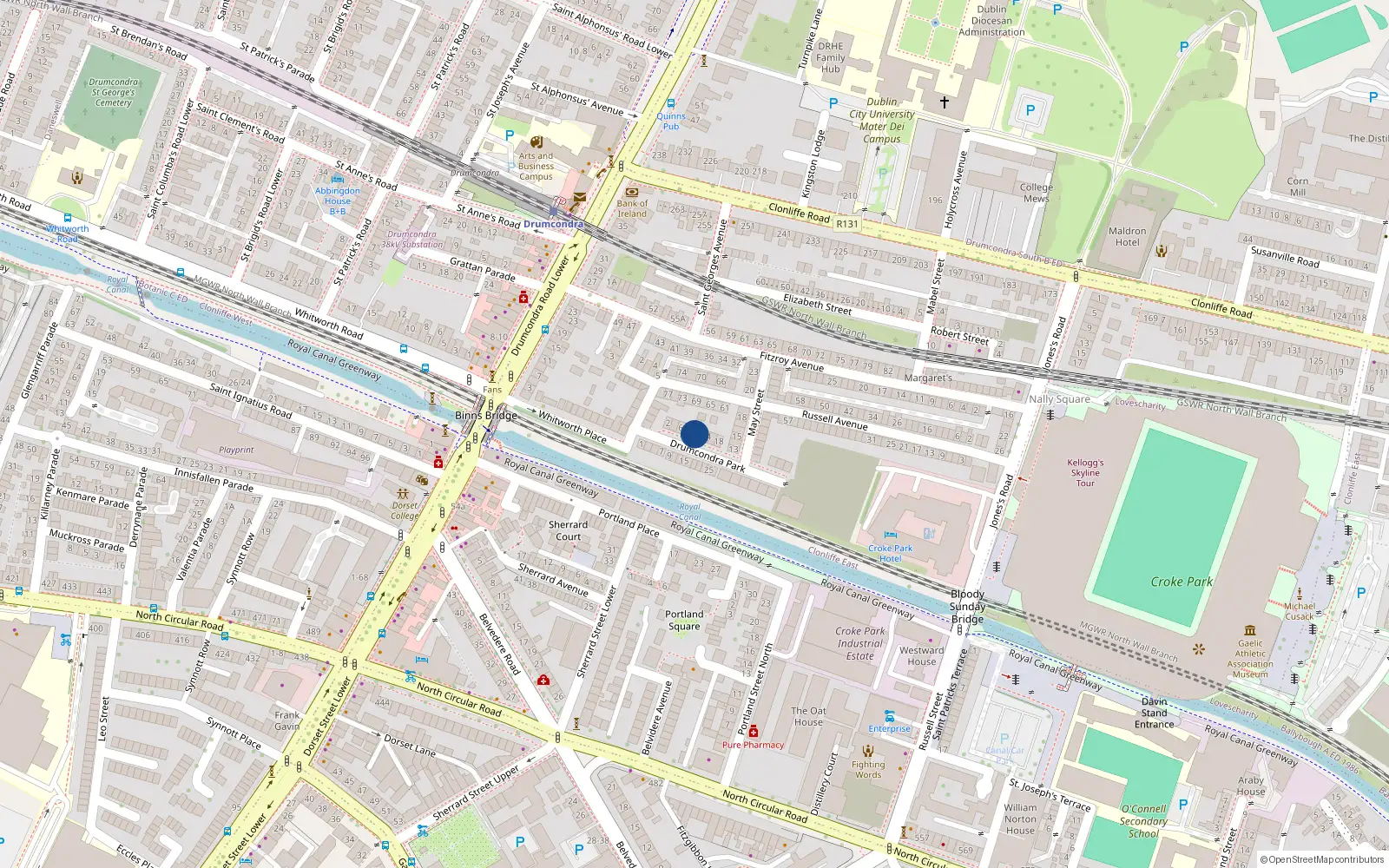 Overhead map showing the location of 10 Drumcondra Park, Dublin 3
