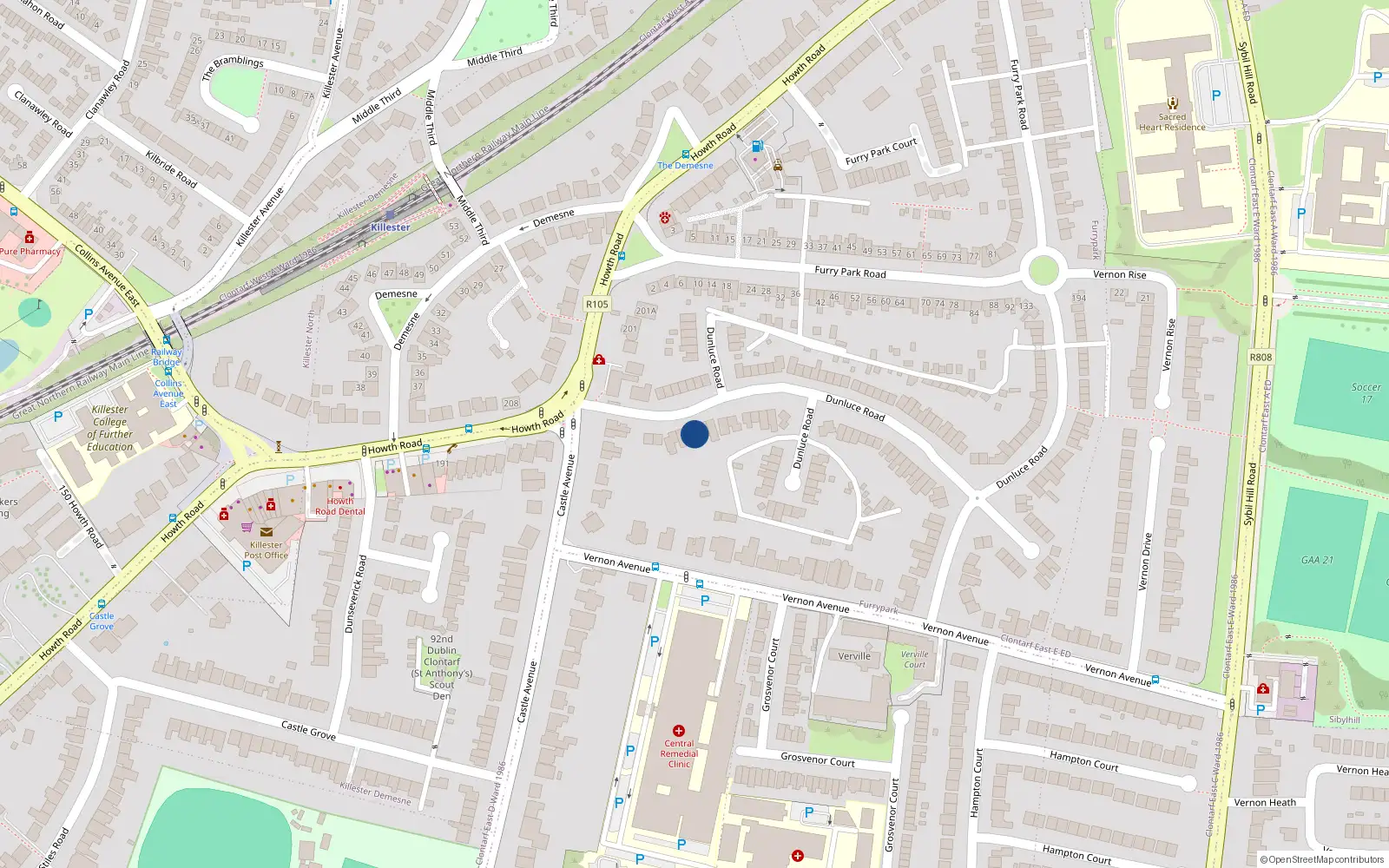 Overhead map showing the location of 10 Dunluce Road, Dublin 3