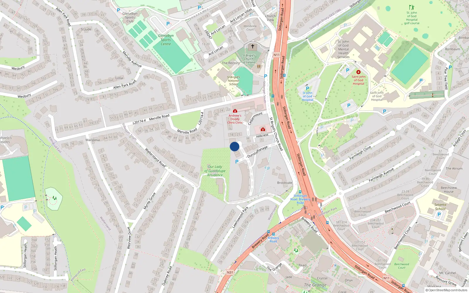 Overhead map showing the location of 10 Dunstaffnage Hall, St Bridgits Church Road, Stillorgan