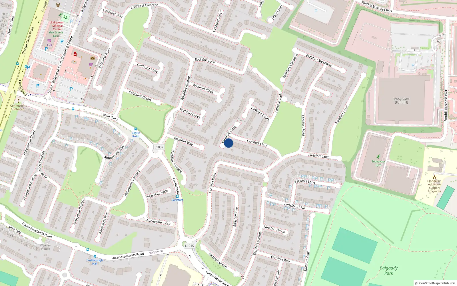 Overhead map showing the location of 10 Earlsfort Close, Lucan, Dublin