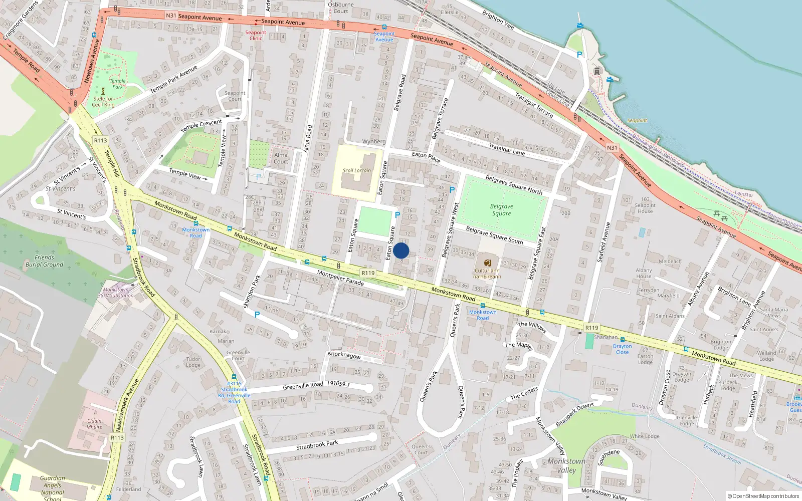 Overhead map showing the location of 10 Eaton Square, Blackrock