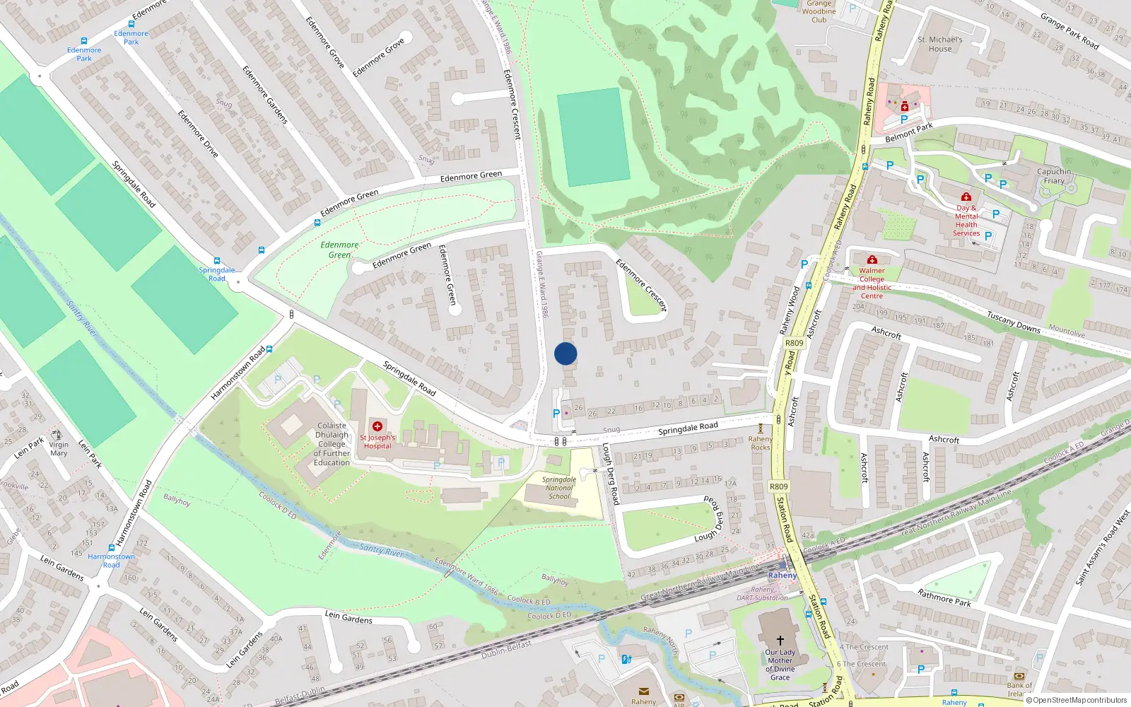 Overhead map showing the location of 10 Edenmore Crescent, Raheny, Dublin 5