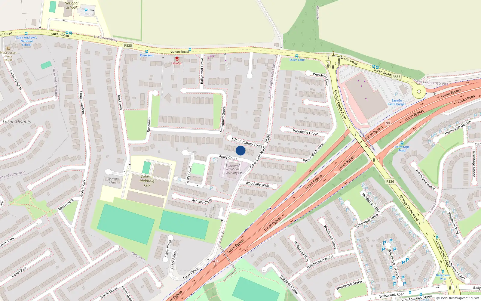 Overhead map showing the location of 10 Edmundsbury Court, Lucan