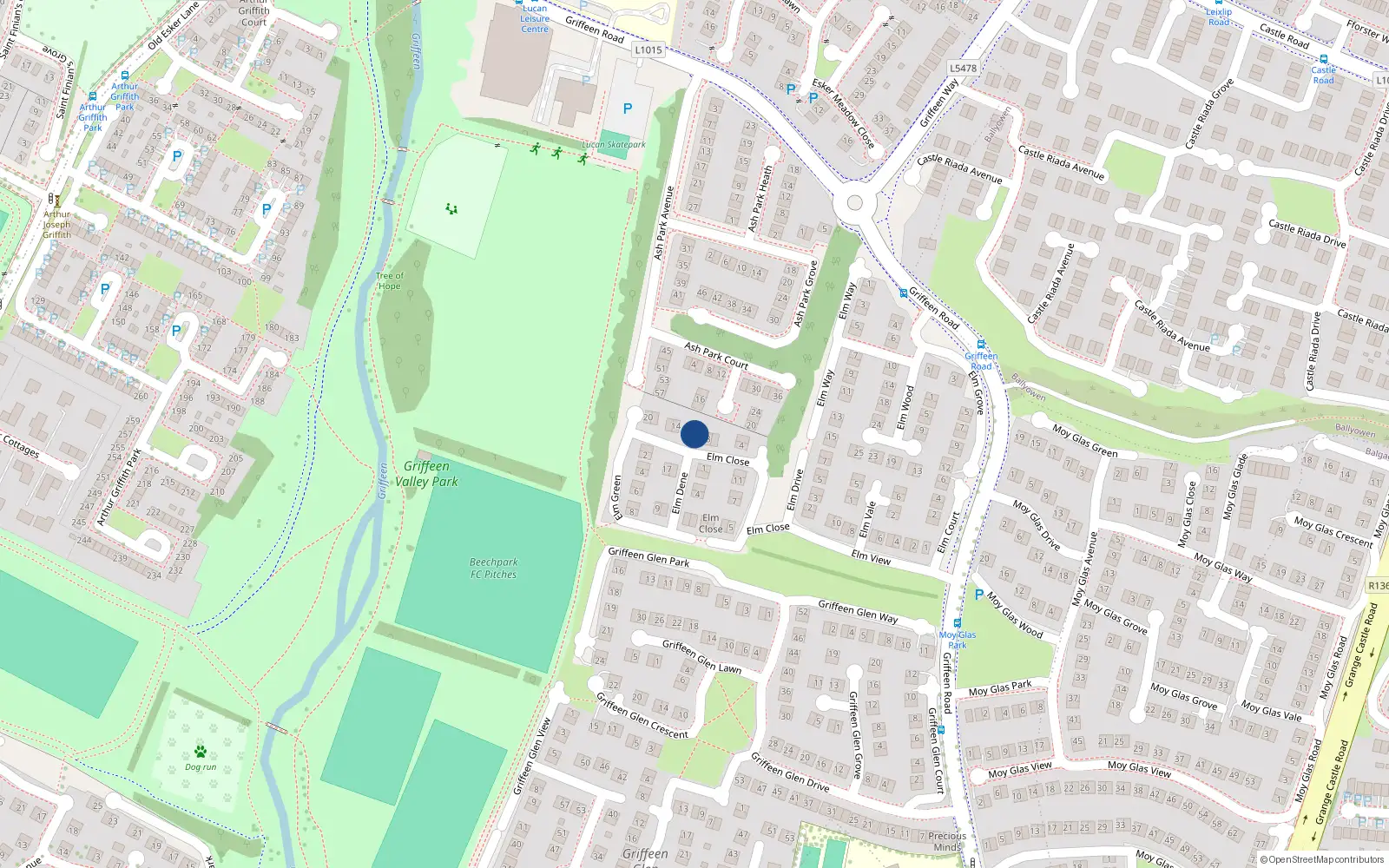 Overhead map showing the location of 10 Elm Close, Lucan