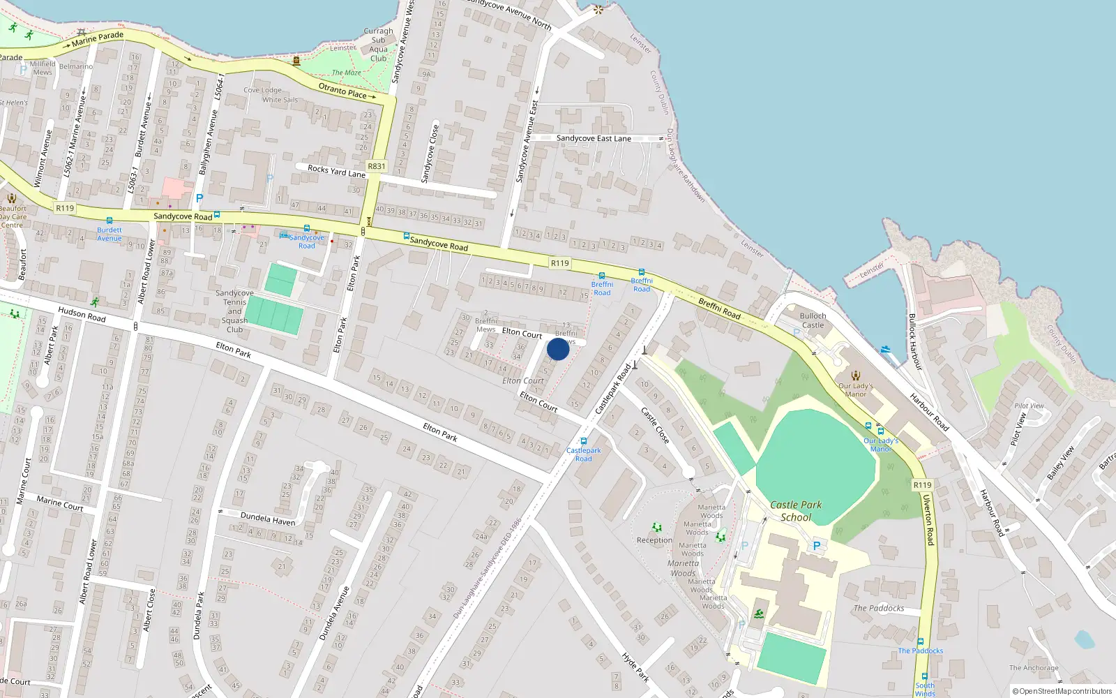 Overhead map showing the location of 10 Elton Court, Sandycove, Dublin