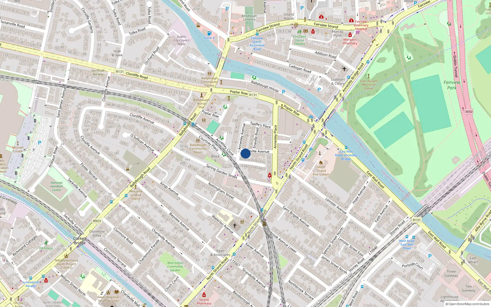 Overhead map showing the location of 10 Enaville Avenue, Northstrand, Dublin 3