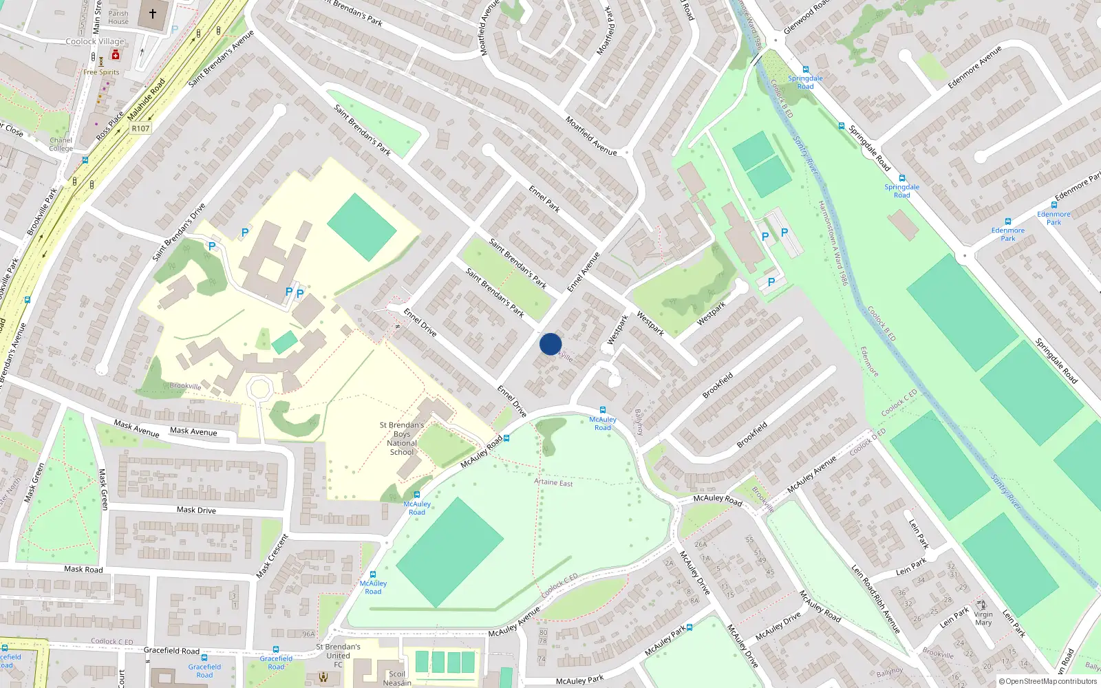 Overhead map showing the location of 10 Ennel Avenue, Dublin 5
