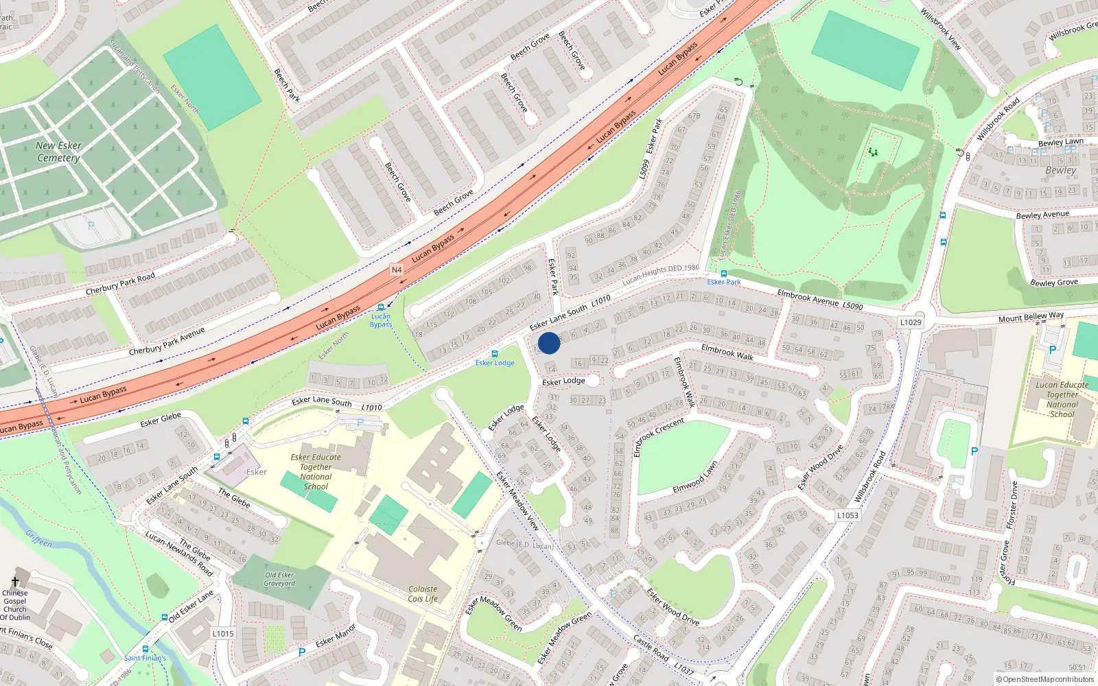 Overhead map showing the location of 10 Esker Lodge, Lucan