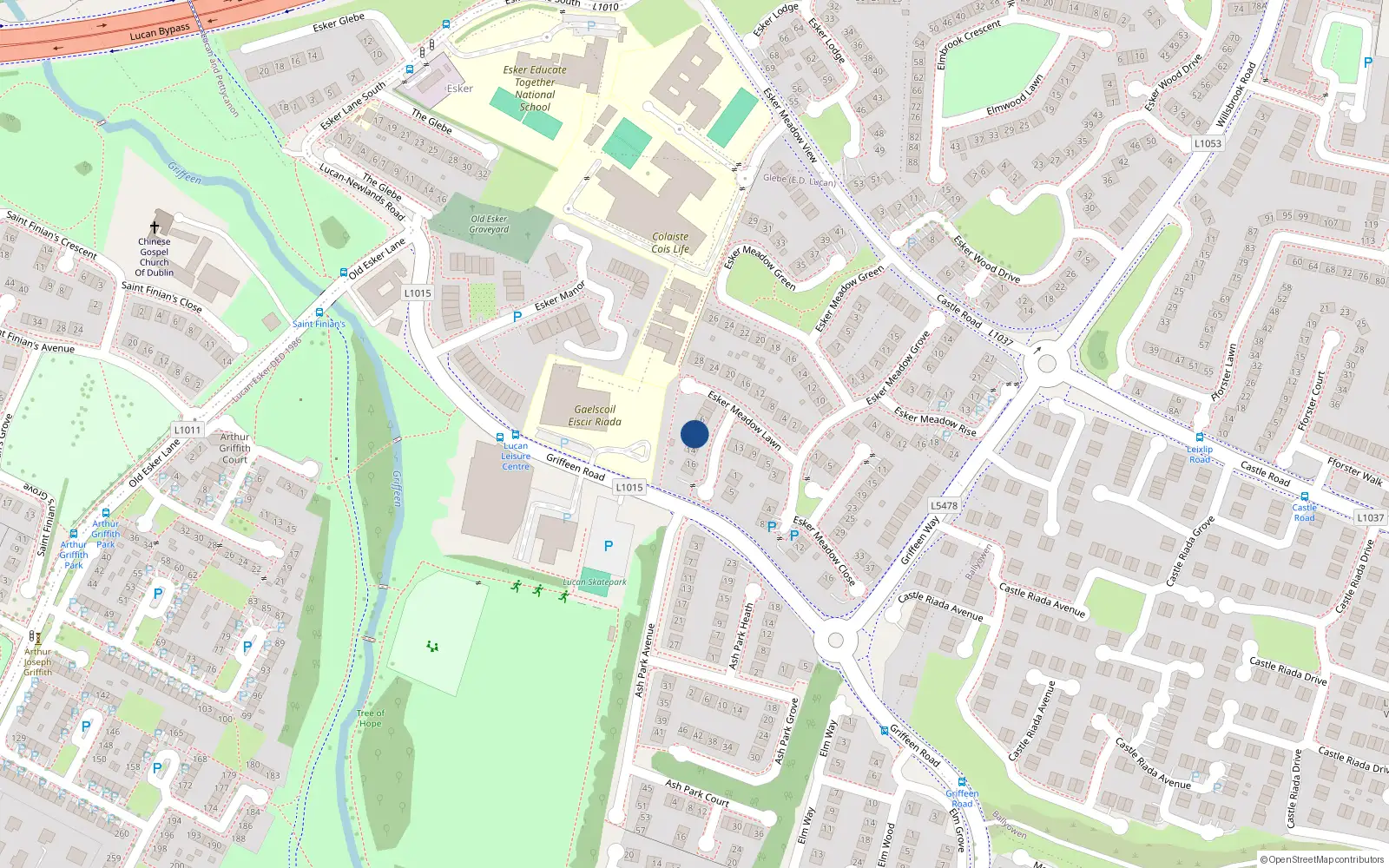 Overhead map showing the location of 10 Esker Meadow Crt, Lucan, Dublin