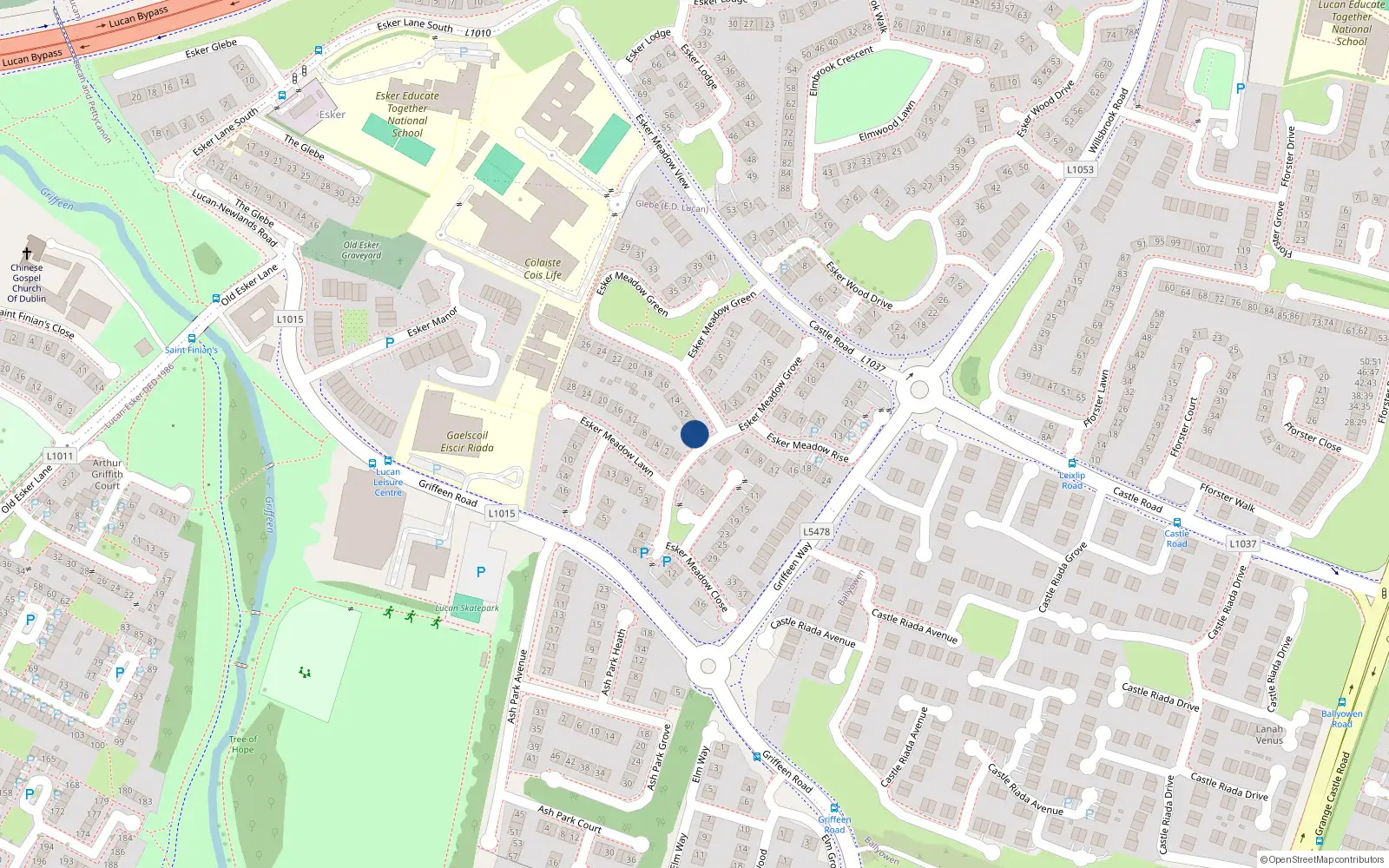 Overhead map showing the location of 10 Esker Meadow Green, Lucan