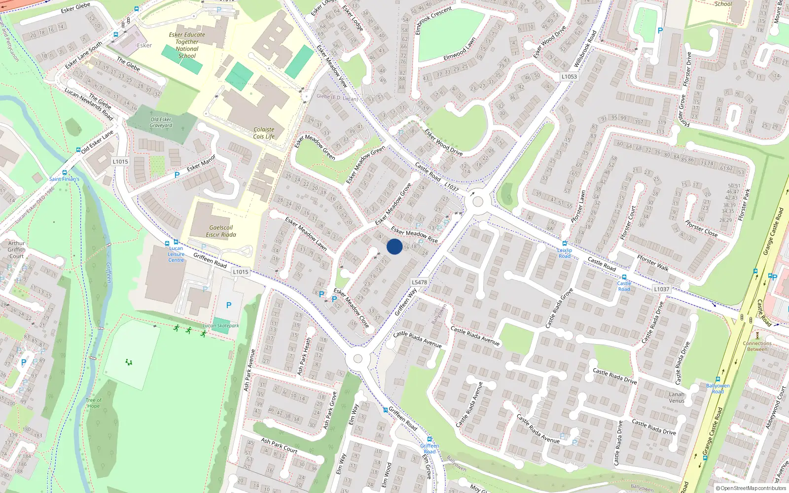 Overhead map showing the location of 10 Esker Meadow Rise, Lucan, Dublin