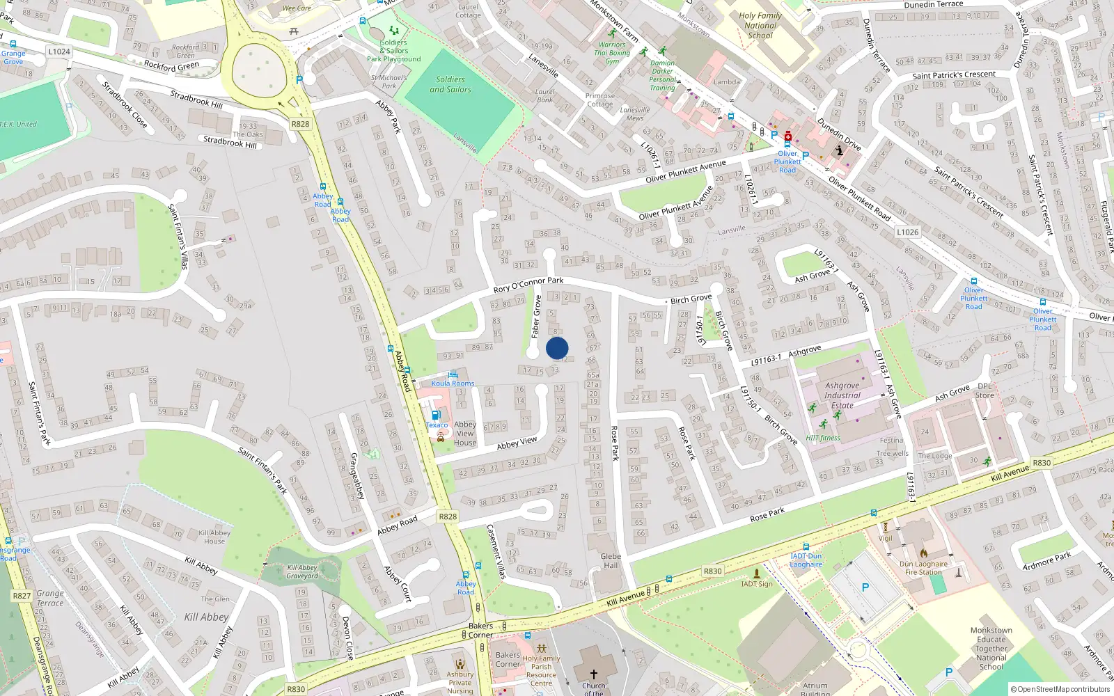 Overhead map showing the location of 10 Faber Grove, Dun Laoghaire, Dublin