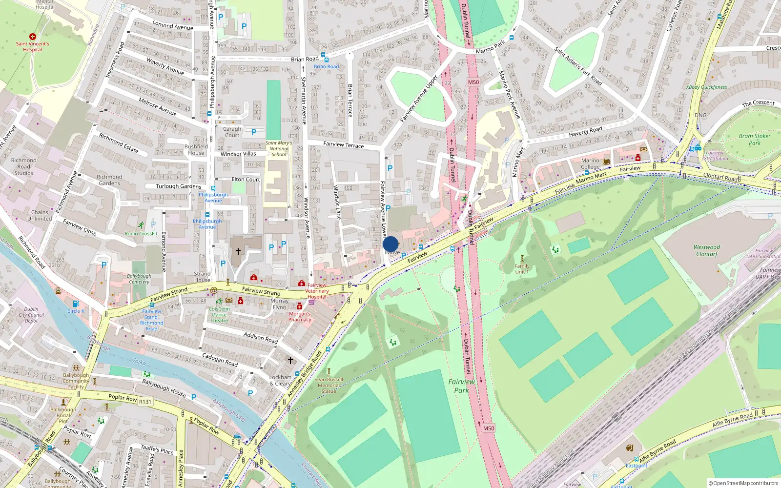 Overhead map showing the location of 10 Fairview Avenue Lower, Fairview, Dublin 3, D03 W2h9