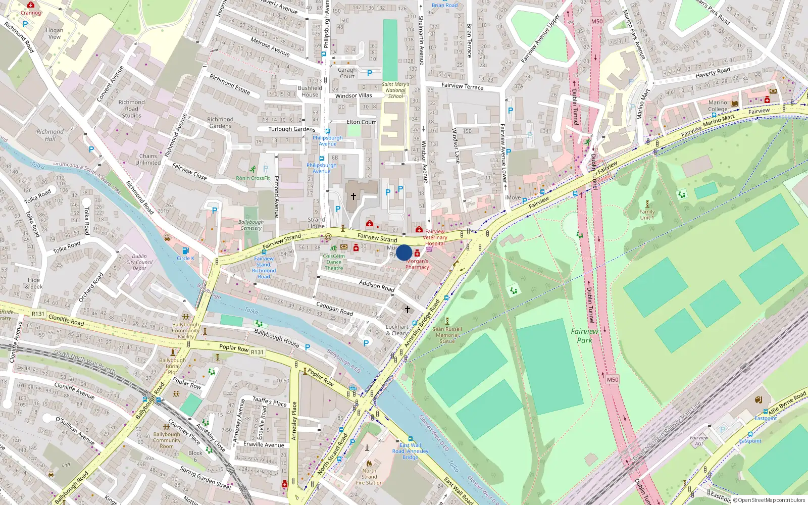 Overhead map showing the location of 10 Fairview Strand, Dublin 3
