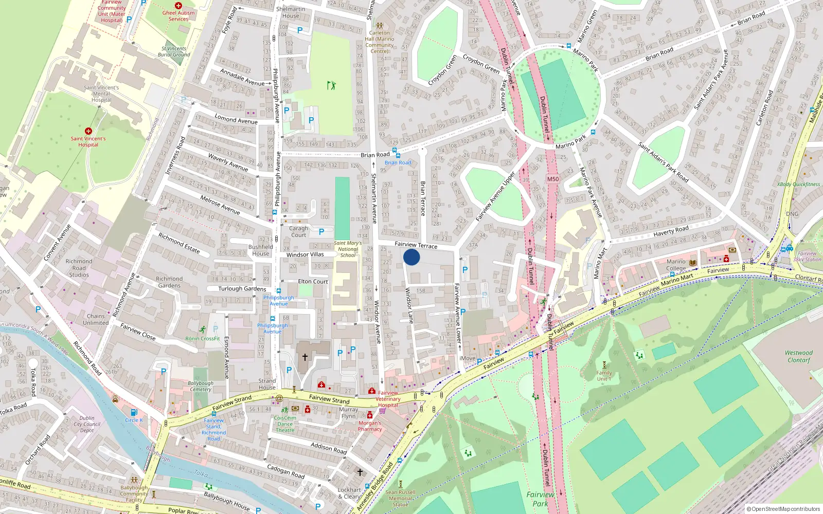 Overhead map showing the location of 10 Fairview Terrace, Dublin 3