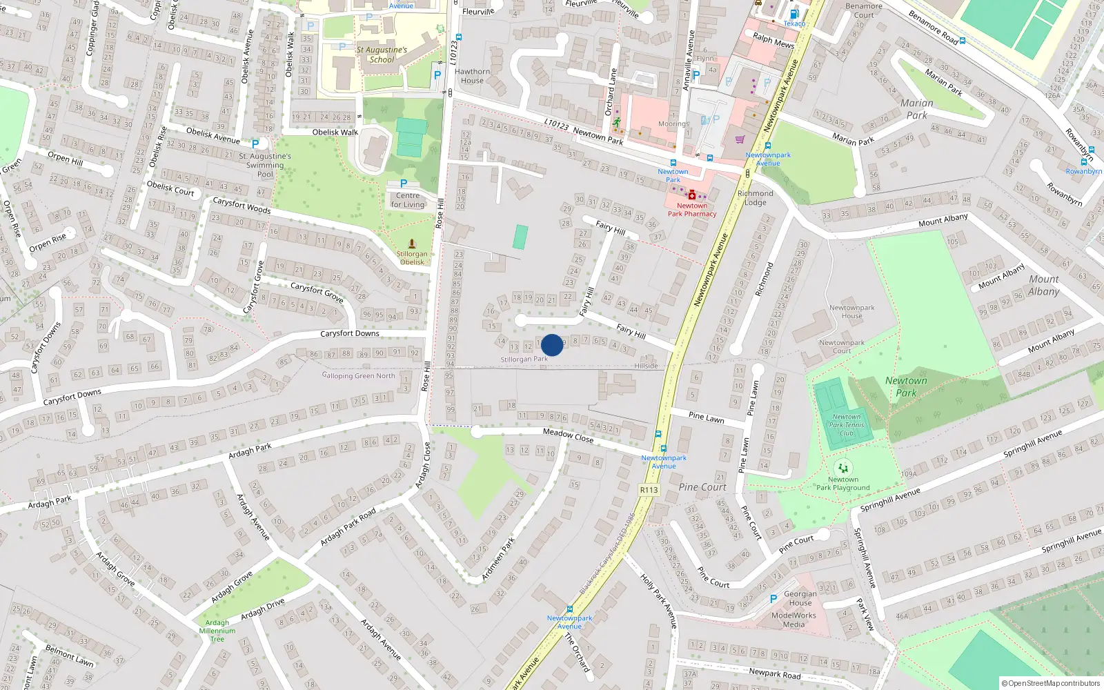 Overhead map showing the location of 10 Fairyhill, Blackrock
