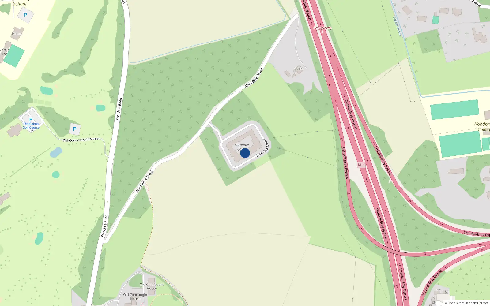Overhead map showing the location of 10 Ferndale Court, Allies River Road, Rathmichael