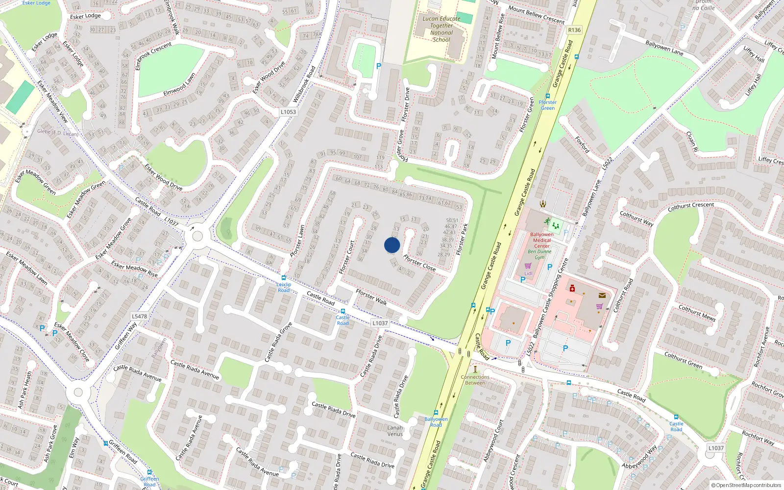 Overhead map showing the location of 10 Fforster Close, Ballydowd Manor, Lucan