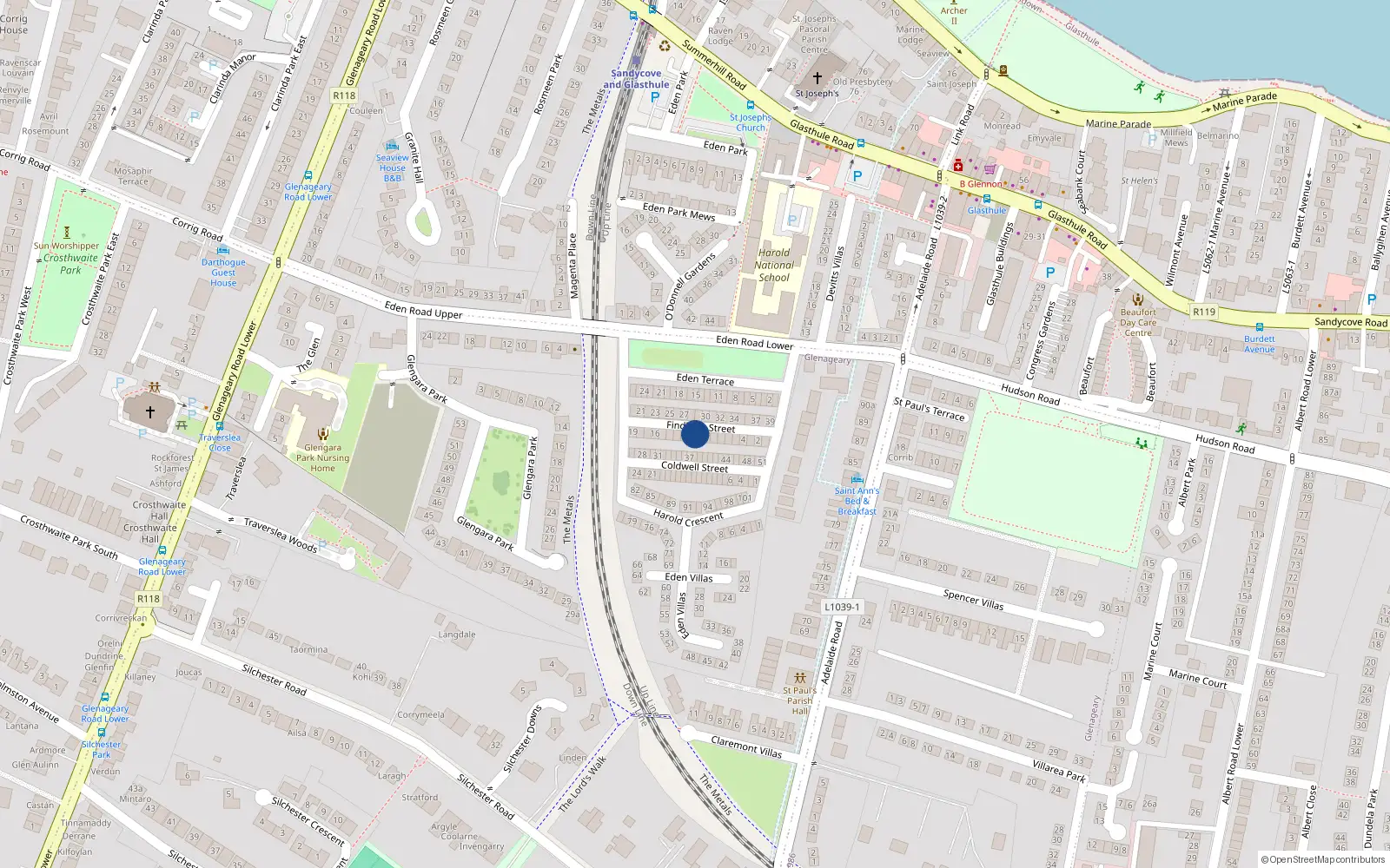 Overhead map showing the location of 10 Findlater Street, Dublin
