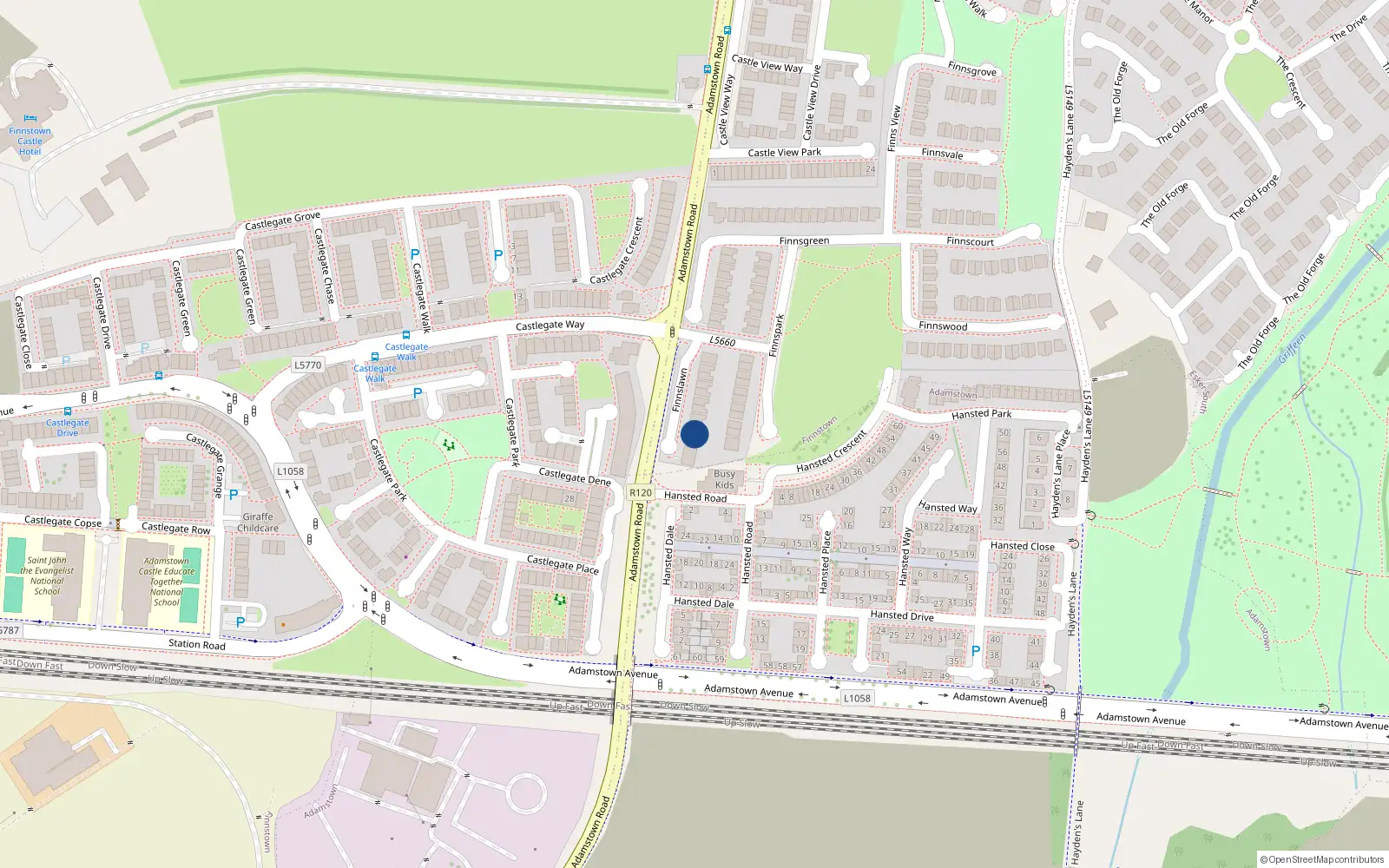 Overhead map showing the location of 10 Finnslawn, Lucan