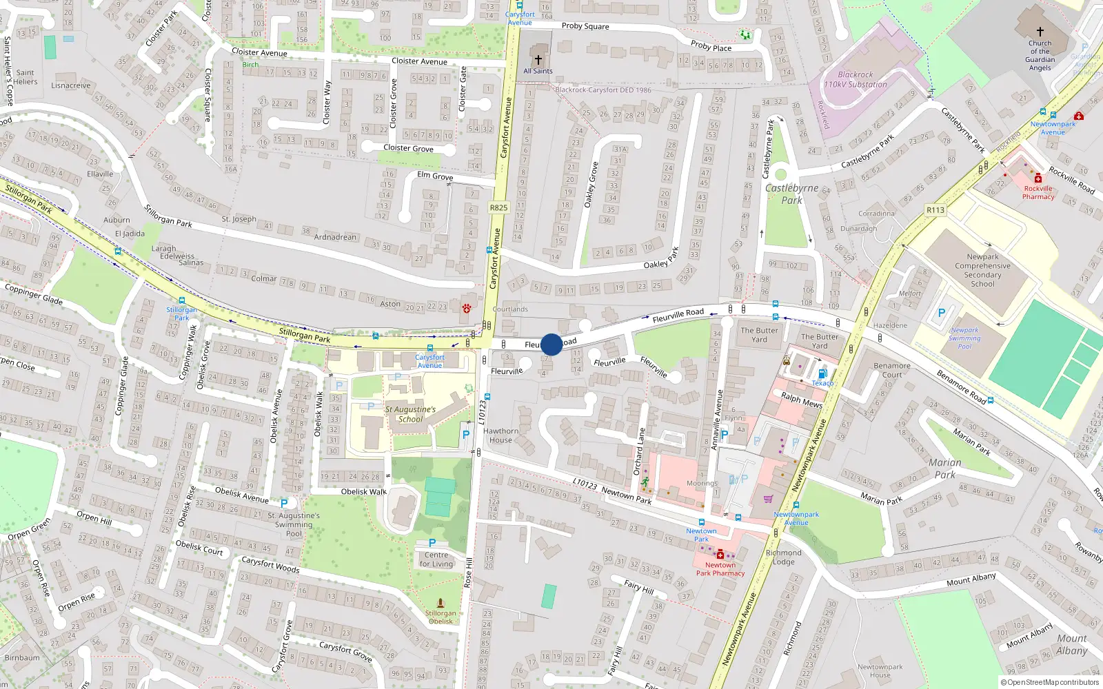 Overhead map showing the location of 10 Fleurville, Blackrock