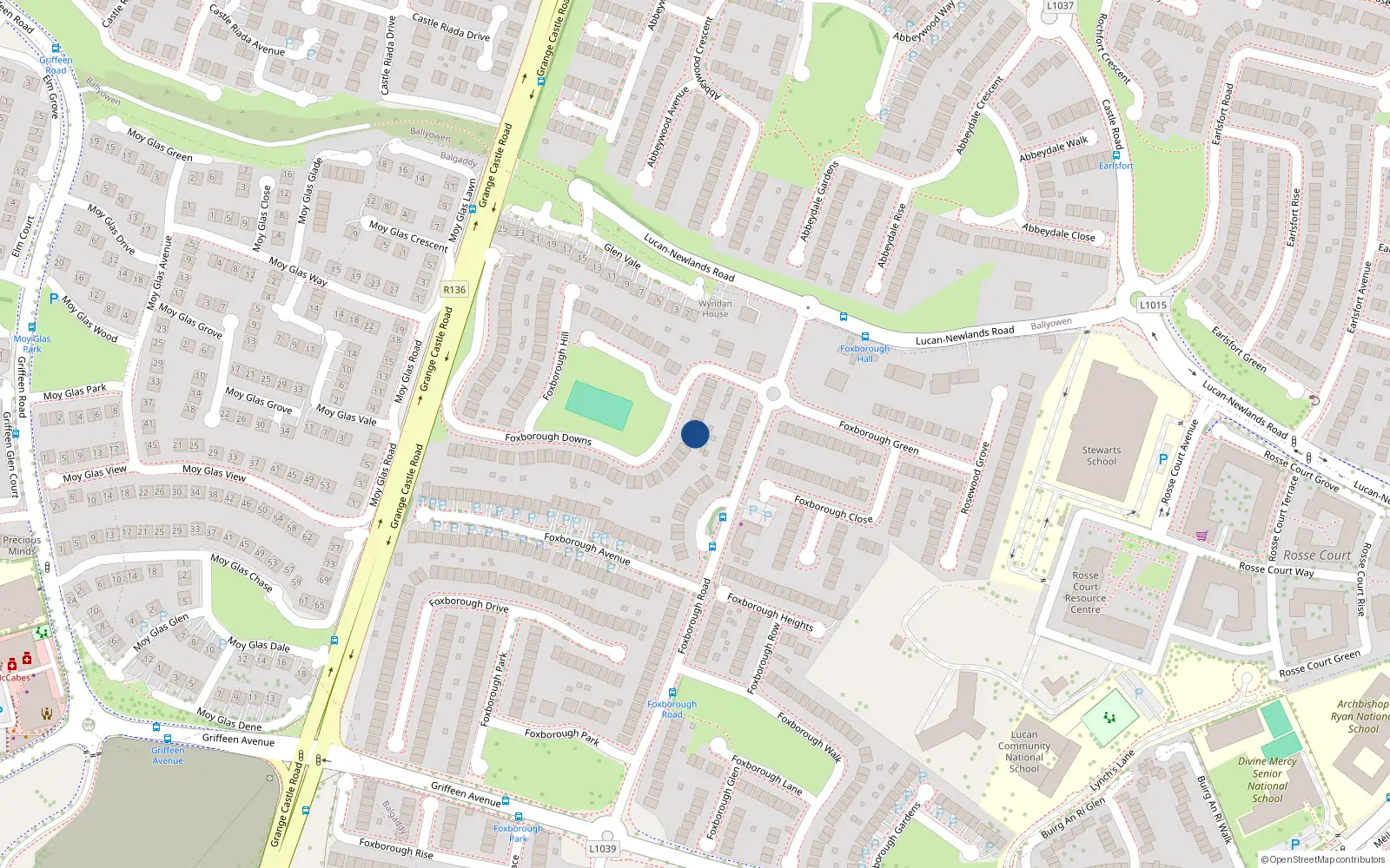 Overhead map showing the location of 10 Foxborough Downs, Lucan