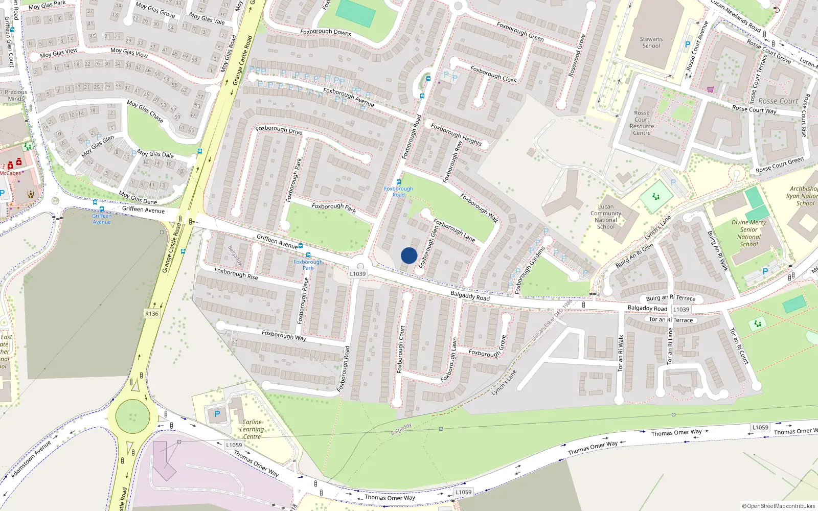 Overhead map showing the location of 10 Foxborough Glen, Lucan