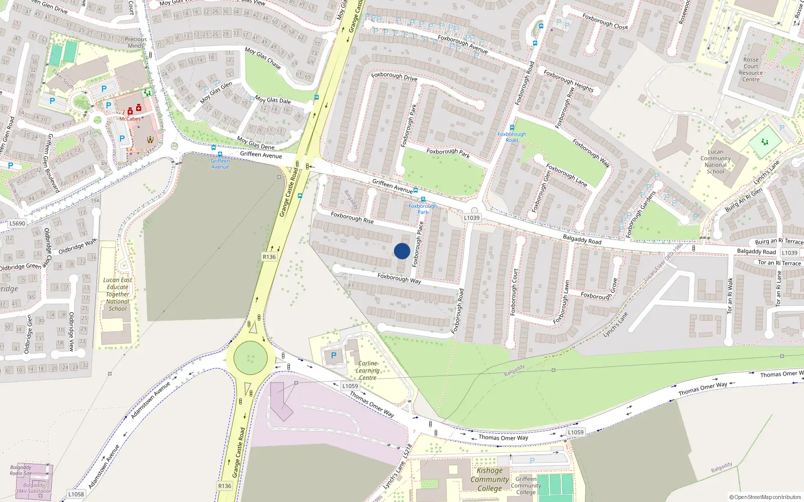 Overhead map showing the location of 10 Foxborough Place, Lucan, Dublin