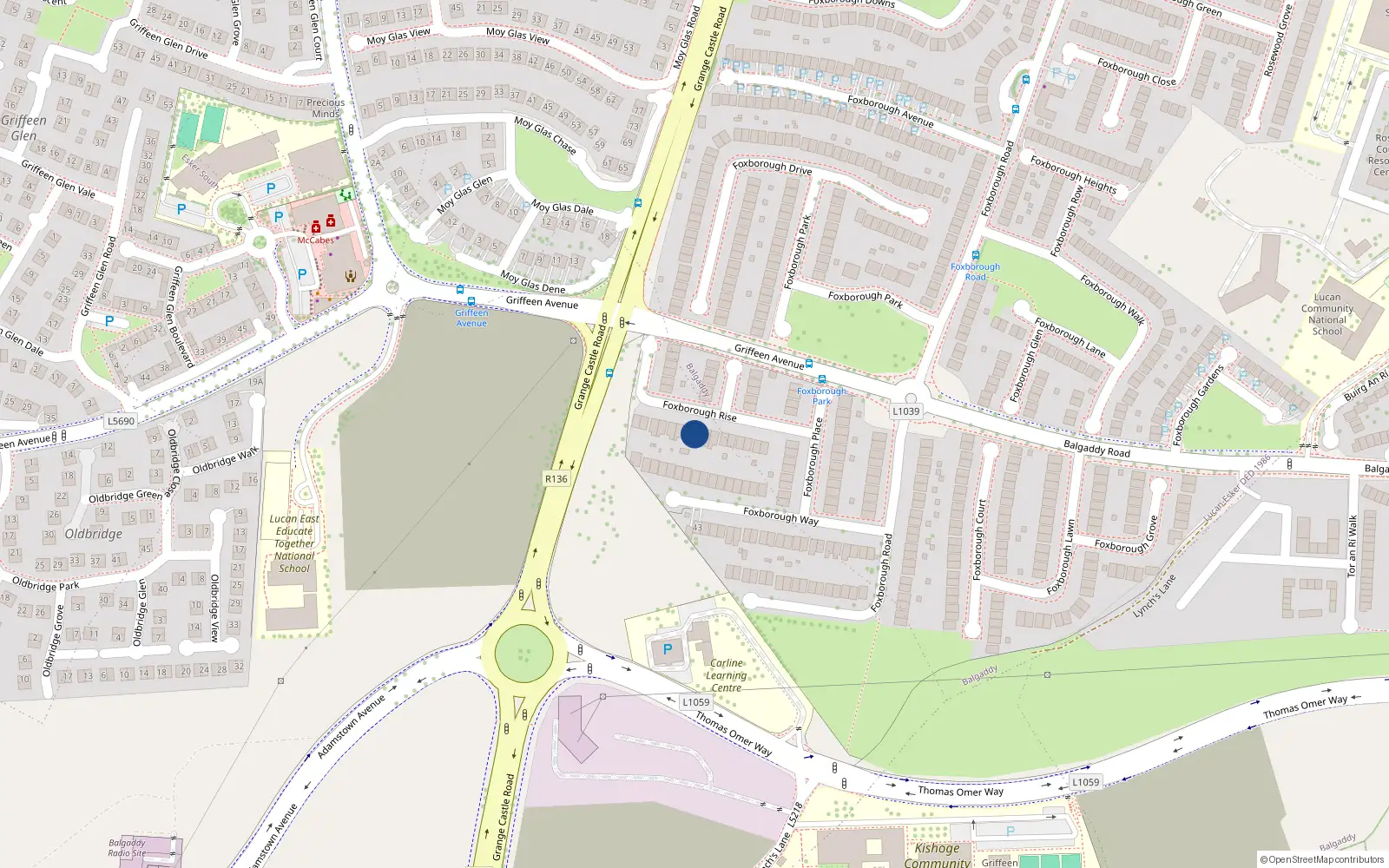 Overhead map showing the location of 10 Foxborough Rise, Lucan