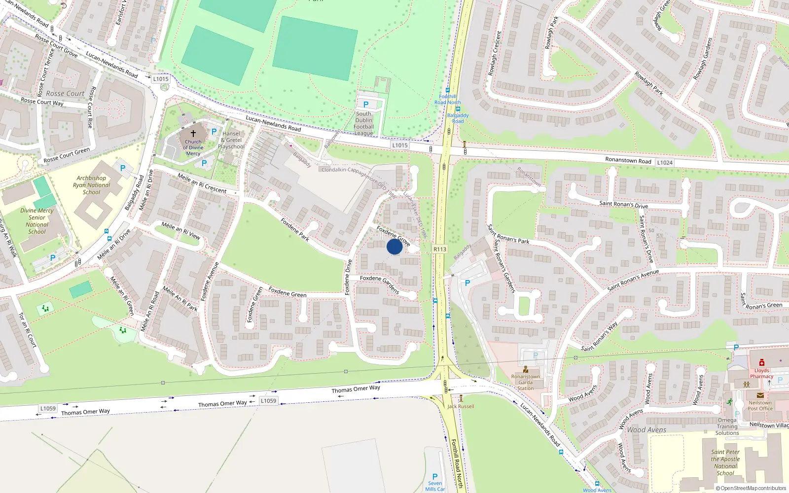 Overhead map showing the location of 10 Foxdene Grove, Lucan