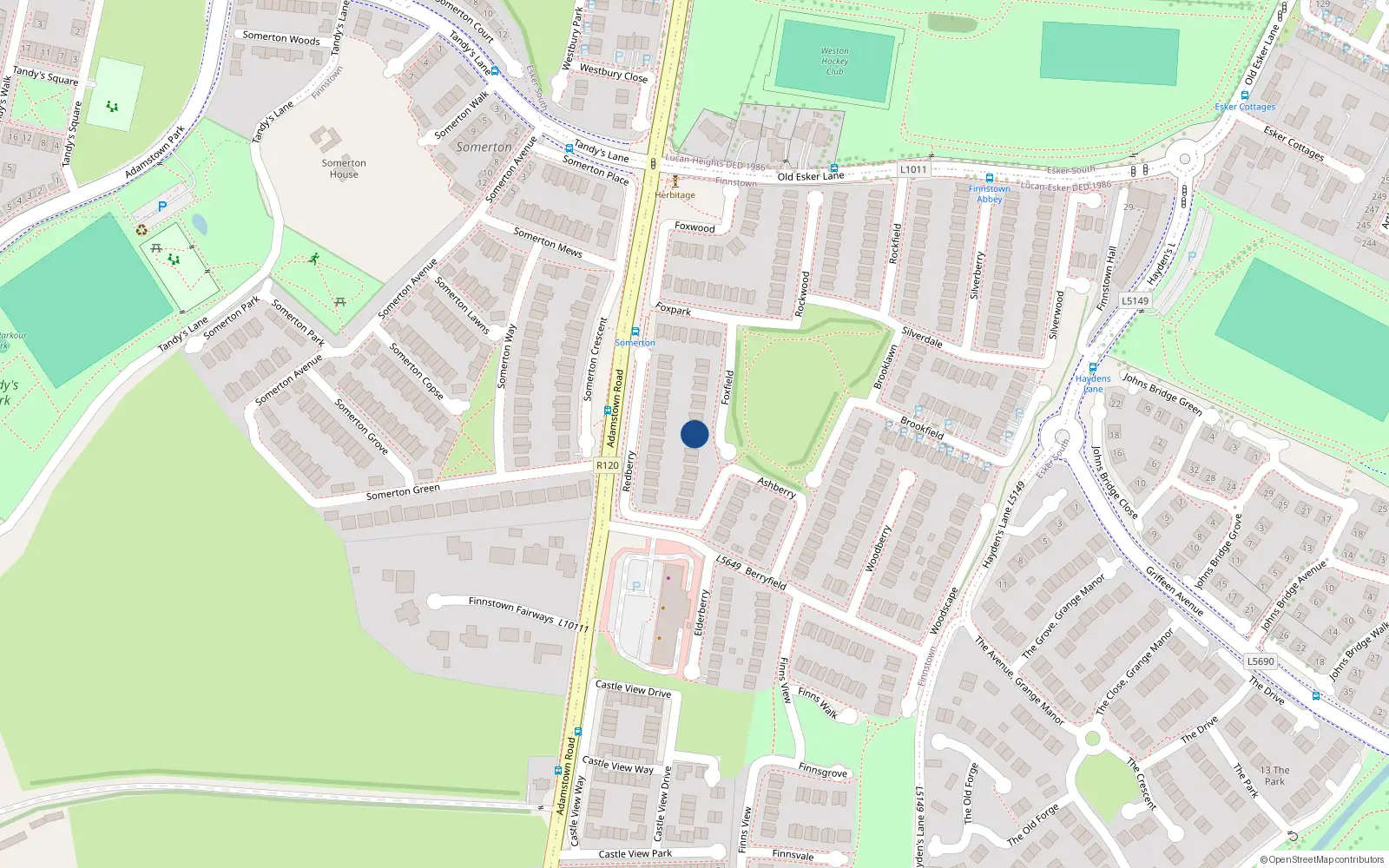 Overhead map showing the location of 10 Foxfield, Lucan