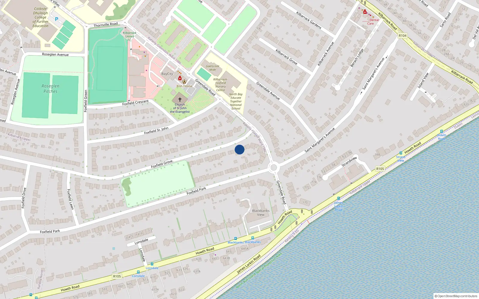 Overhead map showing the location of 10 Foxfield Grove, Raheny, Dublin 5